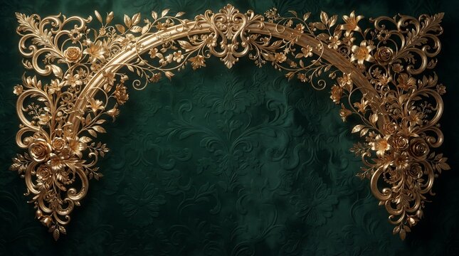 Elaborate golden floral archway ornate decorative frame with swirling vines