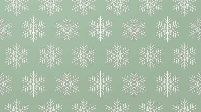 Uniform white snowflake pattern on light green background for festive wallpaper.