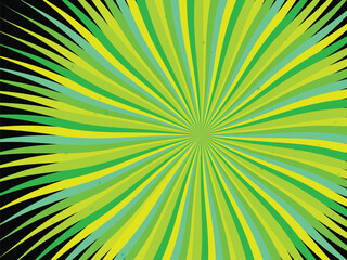 Fototapeta premium Abstract background featuring wavy green lines with a central radial burst effect design graphic.