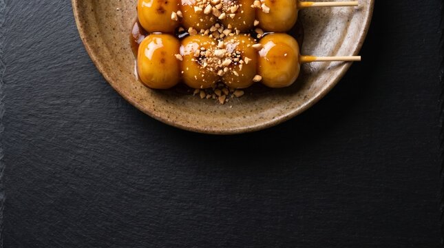 Mitarashi dango on a plate