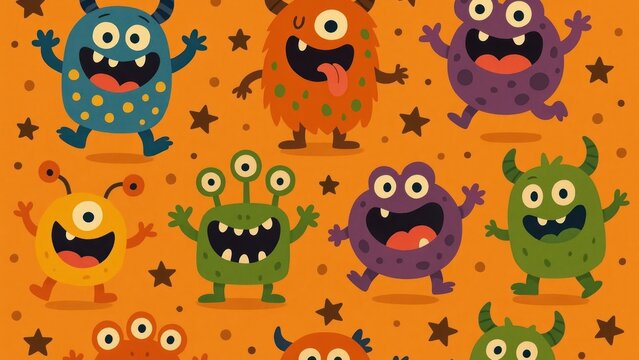 Colorful cartoon monster pattern.