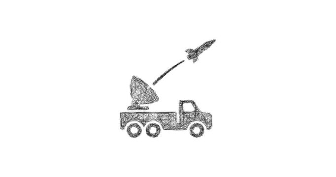 Sketch ballistic missile radar icon animation - smooth progressive reveal
