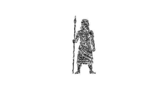 Sketch mesopotamian soldier icon animation - smooth progressive reveal