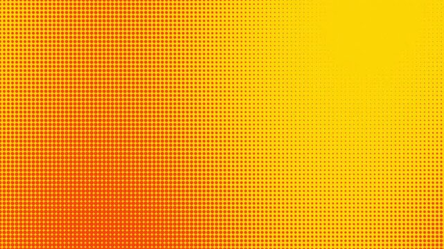 Vibrant orange and yellow halftone dot pattern with smooth gradient movement, concept for pop art design, retro motion background and comic style
