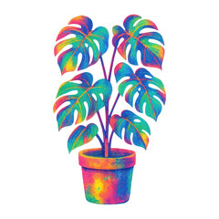 Obraz premium PNG Vibrant psychedelic monstera plant.
