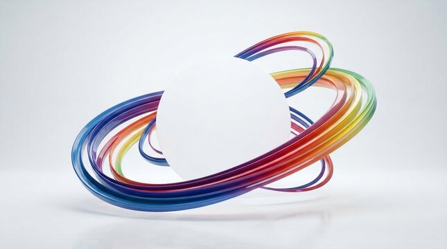 Vibrant abstract rainbow swirl encircling white copy space on clean background