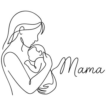 Continuous line drawing of a mother holding her baby vector illustration with text illustration continuous minimalist portrait maternity