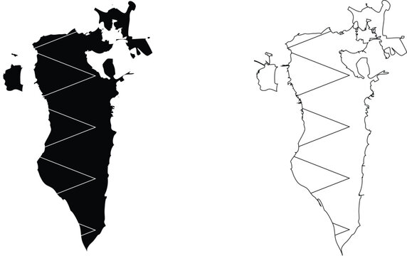 bahrain map flag on map. set of map. solid black and outline style. cut for circuit vinyl. laser cut. commercial use	
