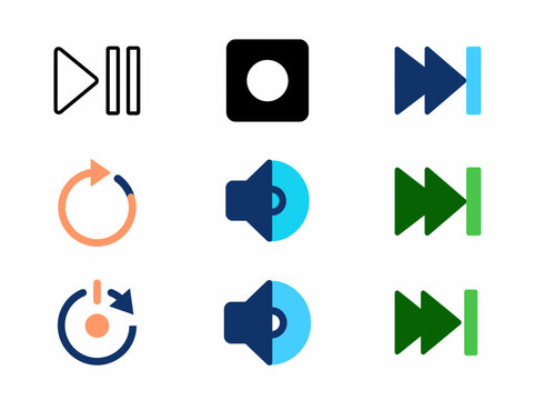 Multimedia and navigation icon set for digital interface design with navigation interface playhead