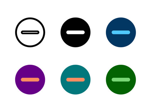 Minimalist circular minus math operation icon set with subtraction negative interface colorful