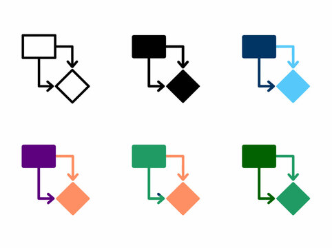 Flowchart process icon set showing business workflow diagrams with flowchart workflow business