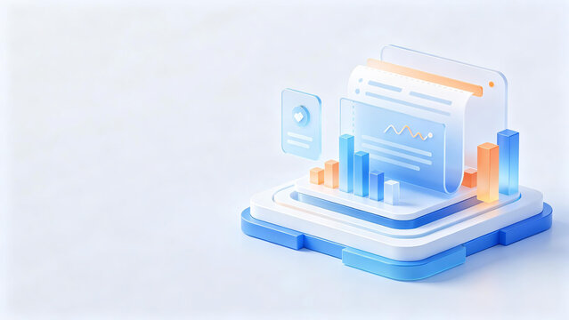 Blue 3d bar chart data analysis visualization design