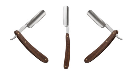 Obraz premium Straight razors in 3 different angles, mockup isolated on transparent background