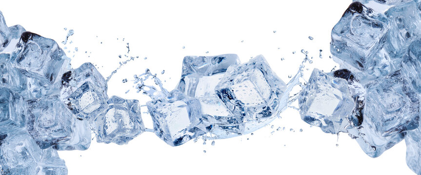 Ice Cubes with Water Splash Border Transparent Overlay