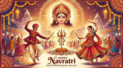 Fototapeta premium Happy navratri festive background with traditional garba dance