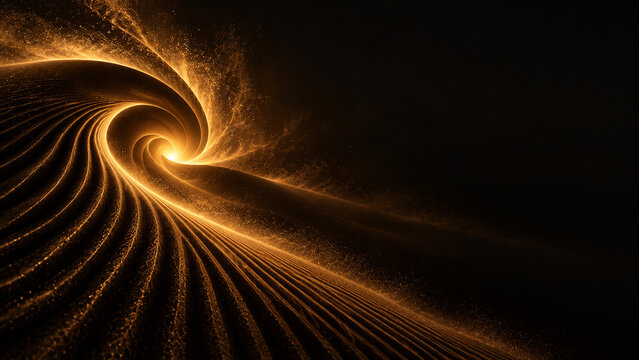 Golden sand vortex on dark abstract background