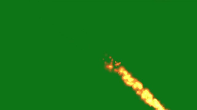 Falling Meteor with Fire Stream on Green Screen Background for Video Editing, Overlays, Motion Graphics, Animation, Visual Effects, Design Projects and Stock Footage Media