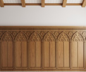 Classic cabinet or castle wall made of gothic wood paneling © denisik11