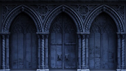 Obraz premium Abandoned night castle with a large gothic window or crypt