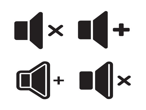 Volume control icons set with mute and unmute symbols for UI design and digital interfaces