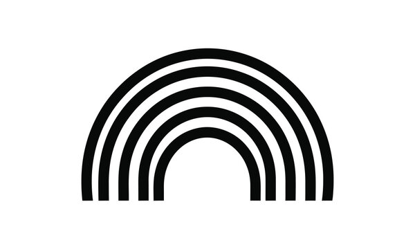 Minimalist black and white concentric rainbow line art icon