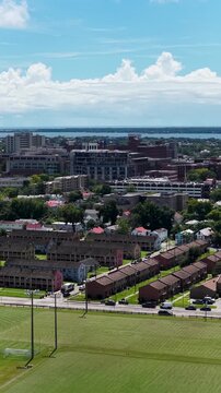 Aerial footage of homes, office buildings and apartments in Charleston South Carolina USA