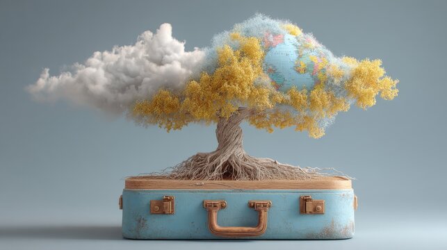 Emotional displacement concept showing a Ukrainian traveler unable to feel at home abroad.