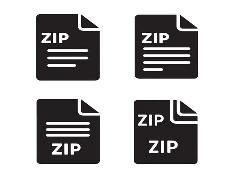 Zip file icon vector set with solid and folded corner designs for digital compression graphics