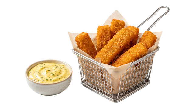 Golden Fish Finger basket served with tartary mustard dip, pure.