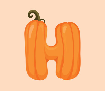 Letter H Pumpkin Alphabet Vector Illustration for Thanksgiving and Halloween Design