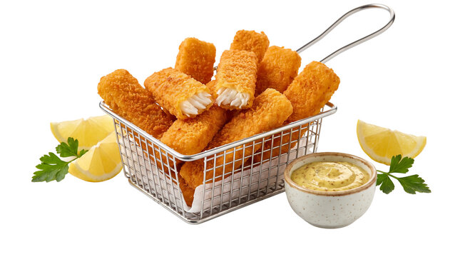 Golden Fish Finger basket served with tartary mustard dip, pure.