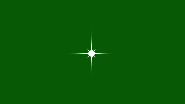 Star twinkling, white star blinking animation, white doodle cartoon blinking stars, sparkling stars shine animation on green background, magic flash or glitter motion explosion animated effect.