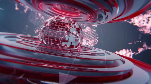 A stunning video showcasing a futuristic globe with vibrant red and blue swirls