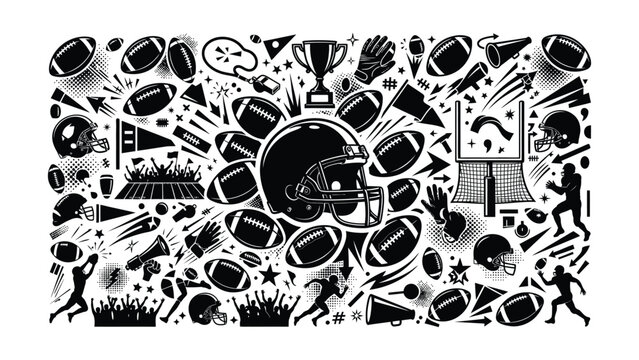 Vibrant football sports illustration featuring various game icons and elements