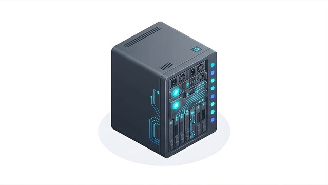  Secure Server Rack Tower and Hosting Infrastructure 3D Icon Isolated on White Background