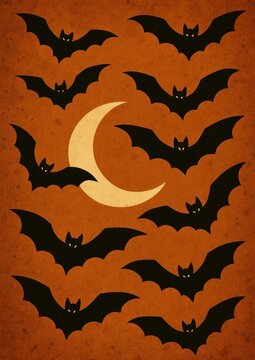 Spooky bats crescent moon wallpaper.