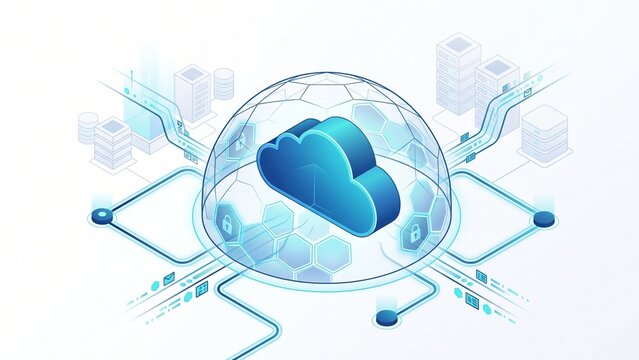 Cloud Security Concept with Layered Shield Protecting Encrypted Data Networks