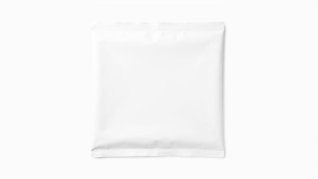 Empty white transparent plastic pouch with sealed top and clear view of interior