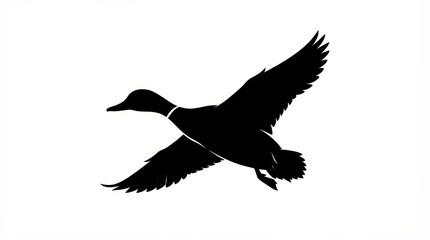 Obraz premium The Image Is A Black Silhouette Of A Duck In Flight The Duck Is In