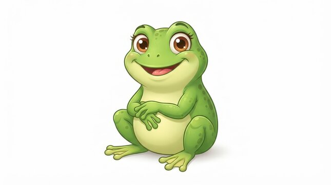 The Image Is A Cartoon Illustration Of A Green Frog Sitting On A White Ocr