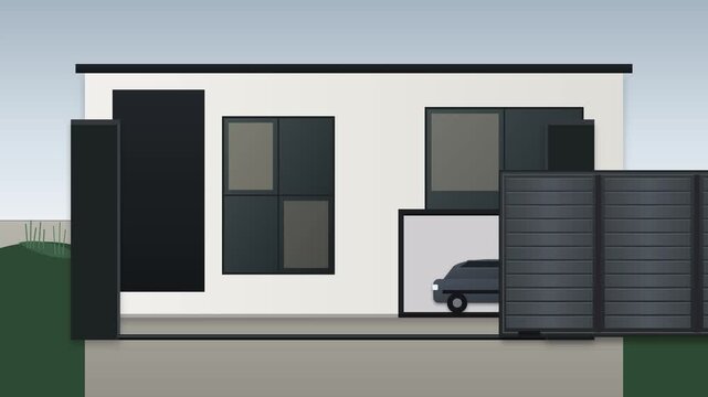Modern house with automatic telescopic sliding gate illustration