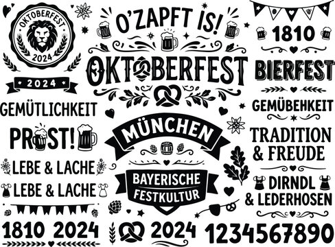 Oktoberfest German Beer Festival Labels Badges Typography Vector Set