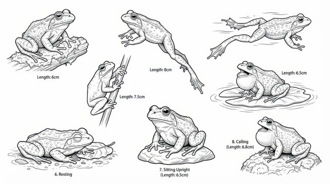 The Image Is A Collection Of Six Illustrations Of Frogs Each Illustration