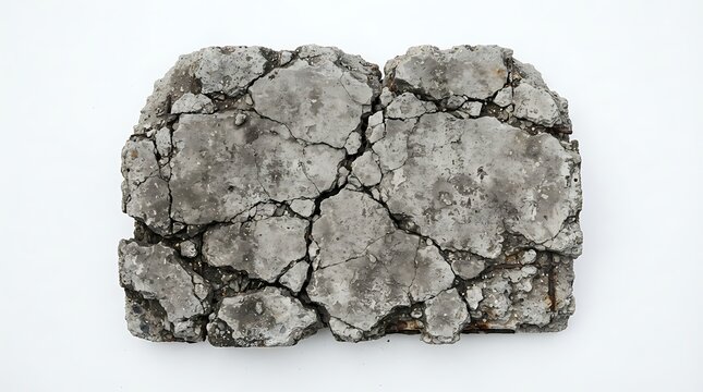 Cracked concrete block on white background for design