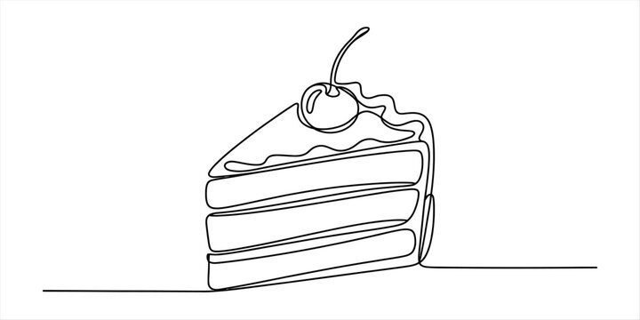 Delicious slice of layered cake with cherry on top and chocolate sauce Vector, illustration