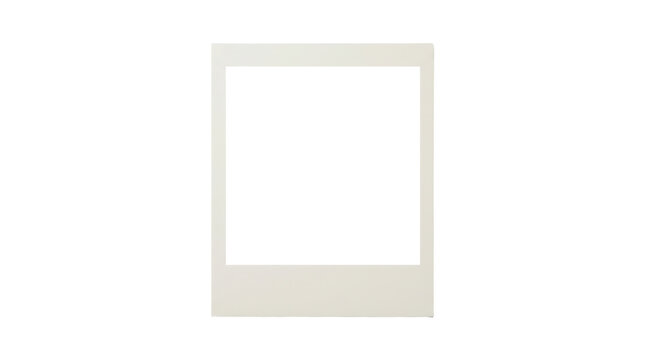 Vintage white instant photo frame, blank polaroid style film border layout, retro paper picturedesign elements for scrapbooking isolated on transparent background