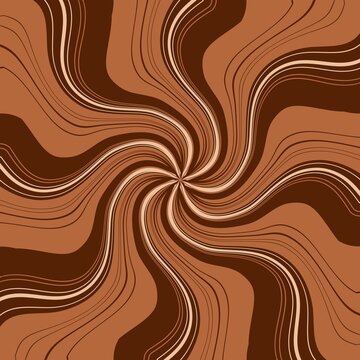 Chocolate and caramel swirl background with wavy radiating lines and retro pattern