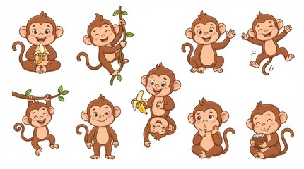 Fototapeta premium The Image Shows A Collection Of Nine Illustrations Of A Monkey There Are Ocr