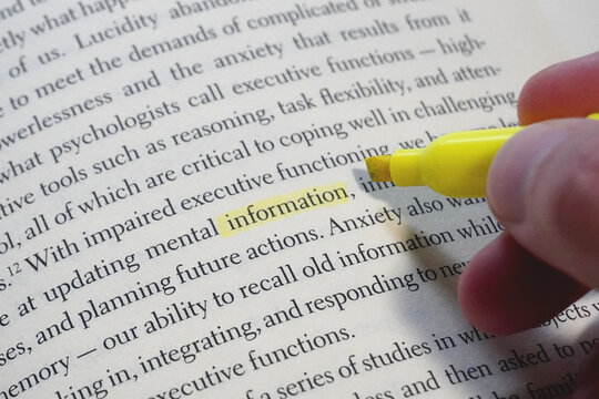 Information word highlighted in a book page.