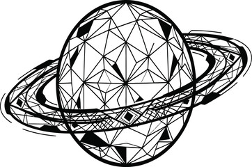 Cosmic saturn planet line art icon with orbit rings for astronomical branding concepts. © silhouette design 